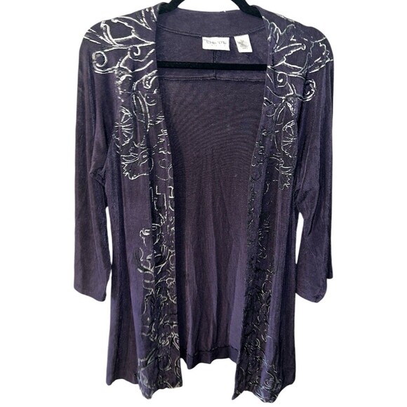 Chicos travelers Cardigan Womens 1/M Open Front Foil Alessa Slinky liquid Knit - Picture 1 of 6